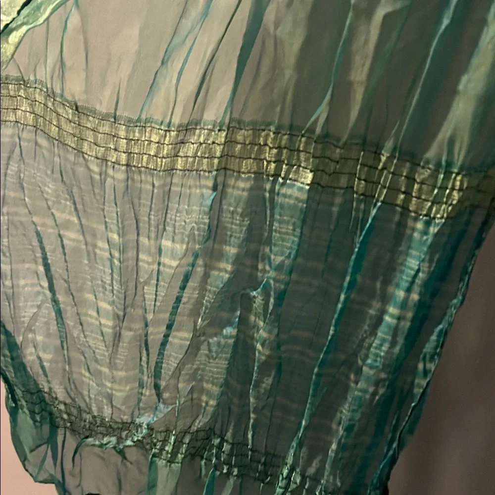 Teal and Green Striped Gauzy Scarf - Picture 2 of 3